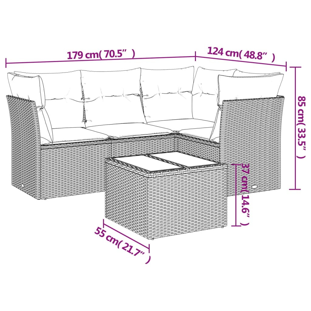 5-delige Loungeset met kussens poly rattan zwart is nu te koop bij PeponiXL, paradijselijk wonen!