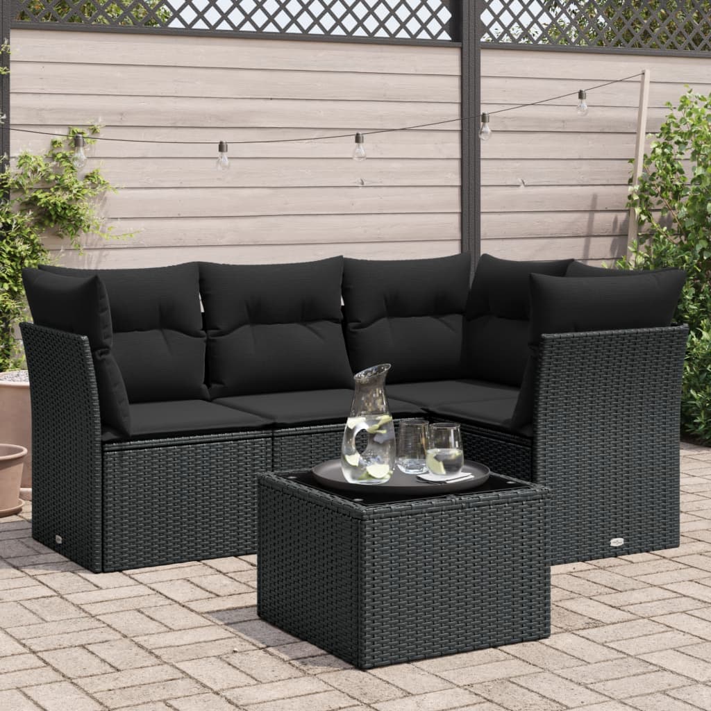 5-delige Loungeset met kussens poly rattan zwart is nu te koop bij PeponiXL, paradijselijk wonen!