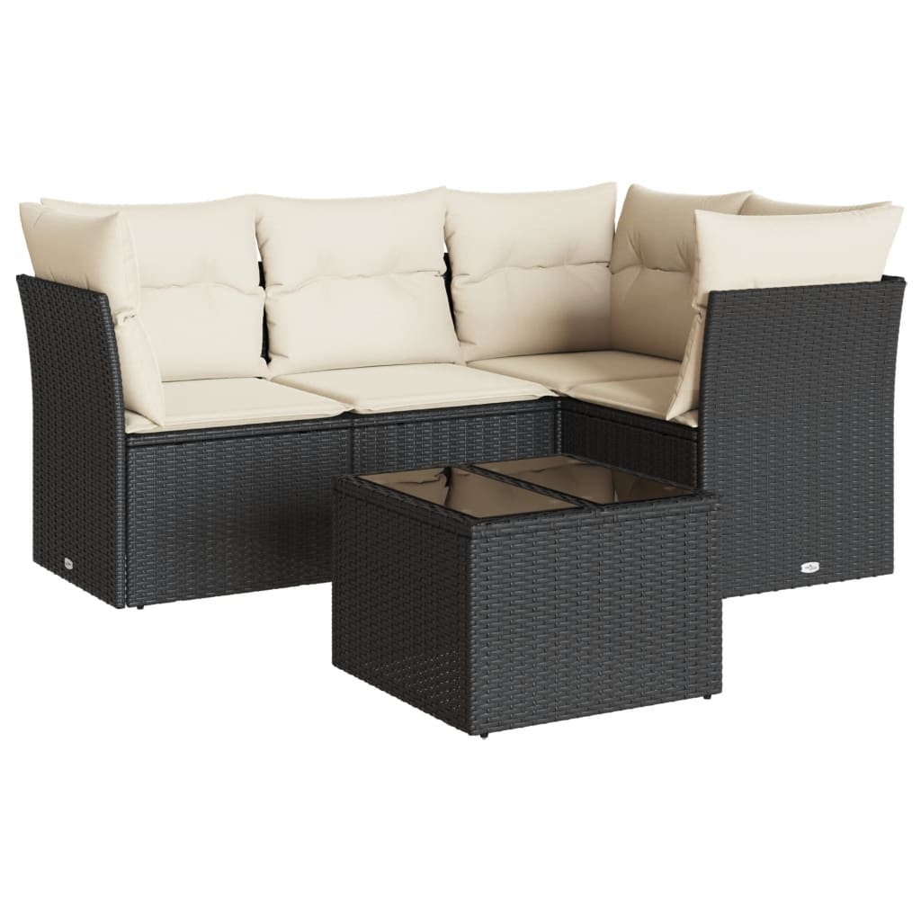 5-delige Loungeset met kussens poly rattan zwart is nu te koop bij PeponiXL, paradijselijk wonen!