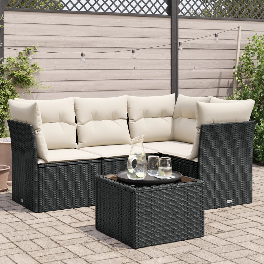 5-delige Loungeset met kussens poly rattan zwart is nu te koop bij PeponiXL, paradijselijk wonen!