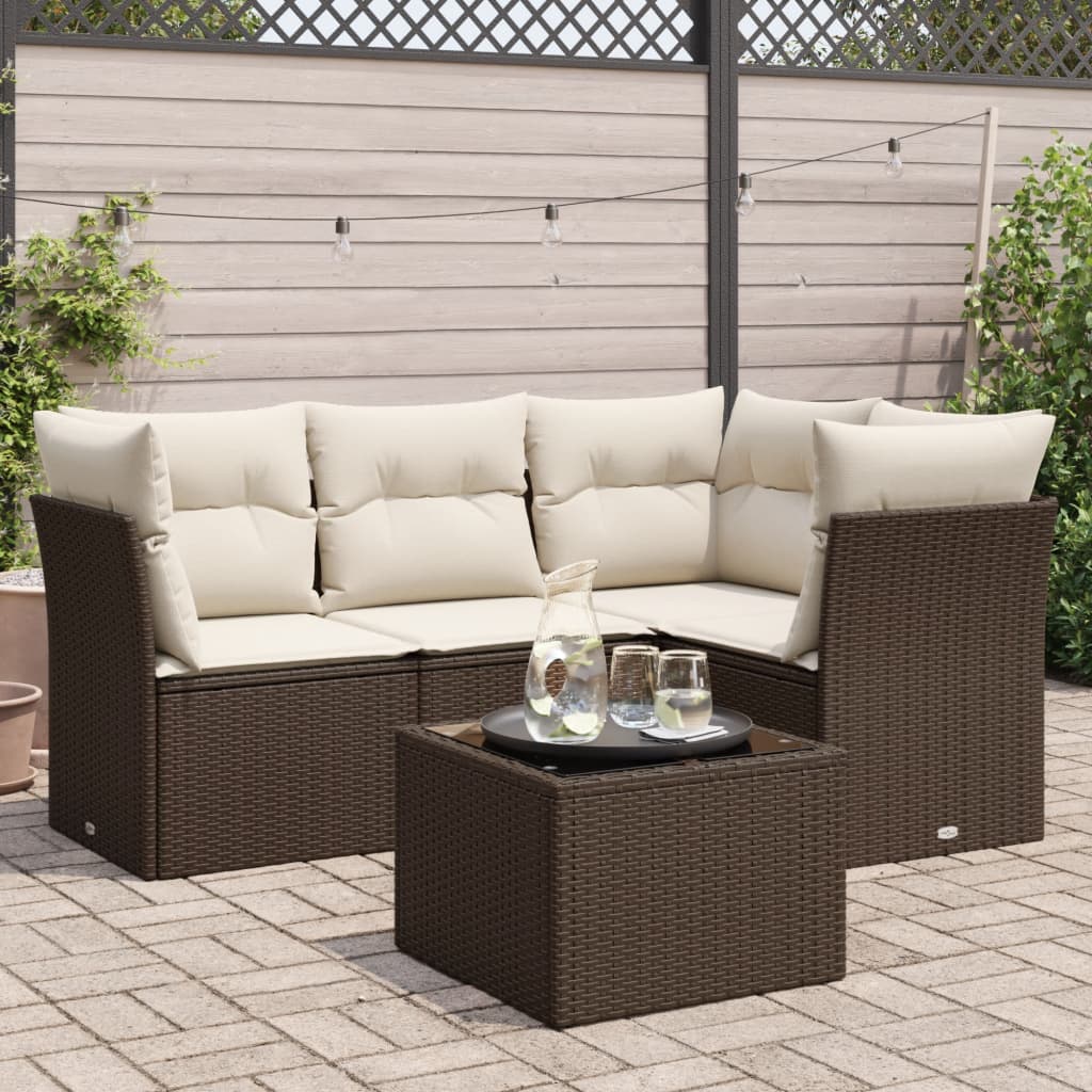 5-delige Loungeset met kussens poly rattan bruin is nu te koop bij PeponiXL, paradijselijk wonen!