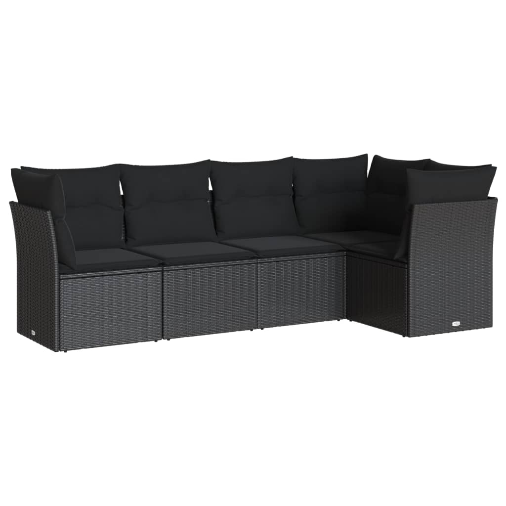 5-delige Loungeset met kussens poly rattan zwart is nu te koop bij PeponiXL, paradijselijk wonen!