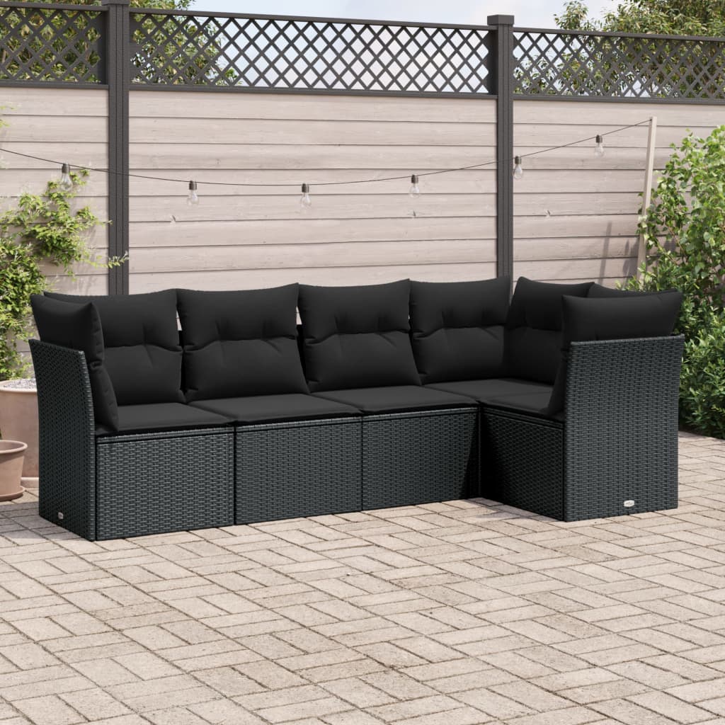 5-delige Loungeset met kussens poly rattan zwart is nu te koop bij PeponiXL, paradijselijk wonen!