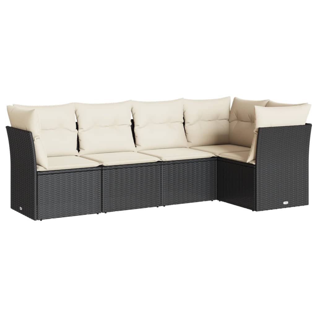 5-delige Loungeset met kussens poly rattan zwart is nu te koop bij PeponiXL, paradijselijk wonen!