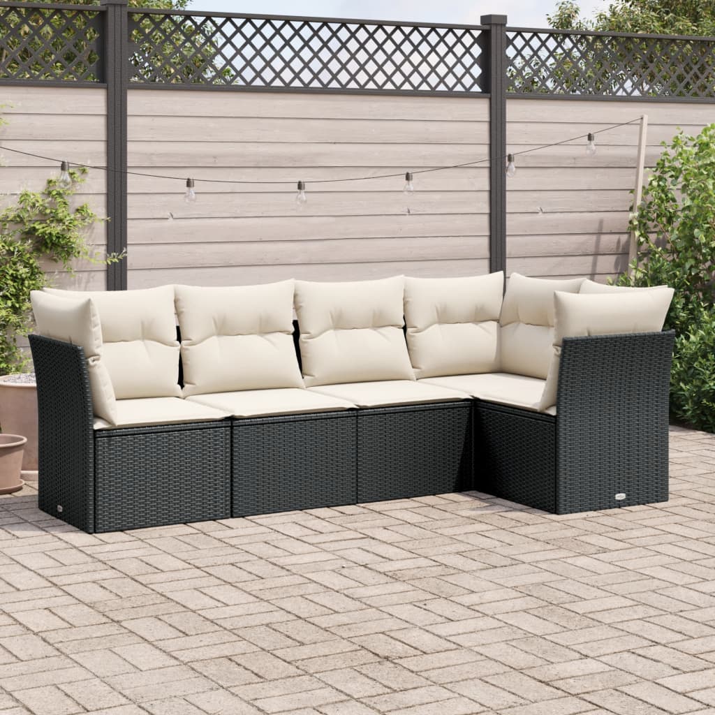 5-delige Loungeset met kussens poly rattan zwart is nu te koop bij PeponiXL, paradijselijk wonen!