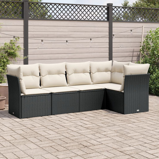 5-delige Loungeset met kussens poly rattan zwart is nu te koop bij PeponiXL, paradijselijk wonen!