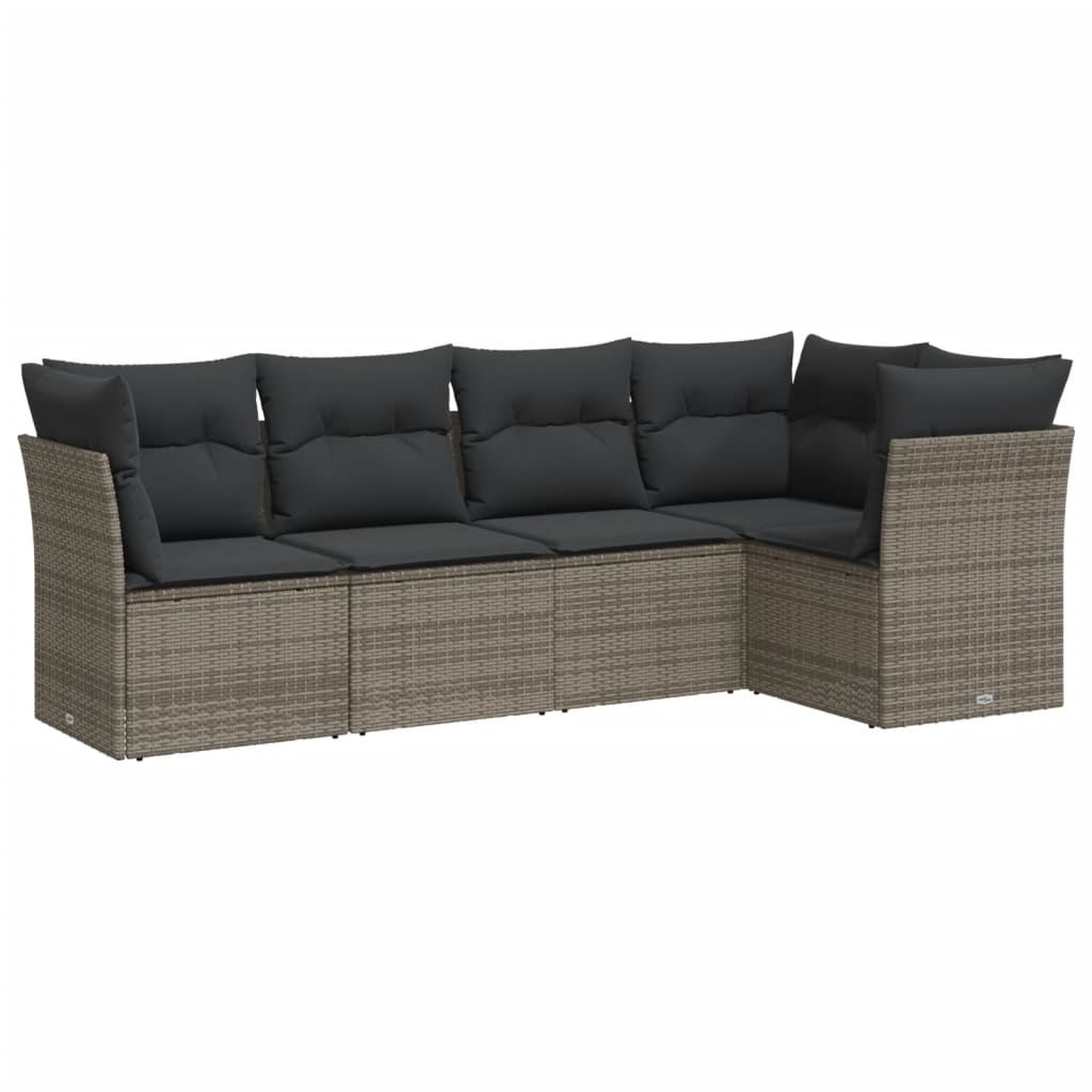 5-delige Loungeset met kussens poly rattan grijs is nu te koop bij PeponiXL, paradijselijk wonen!