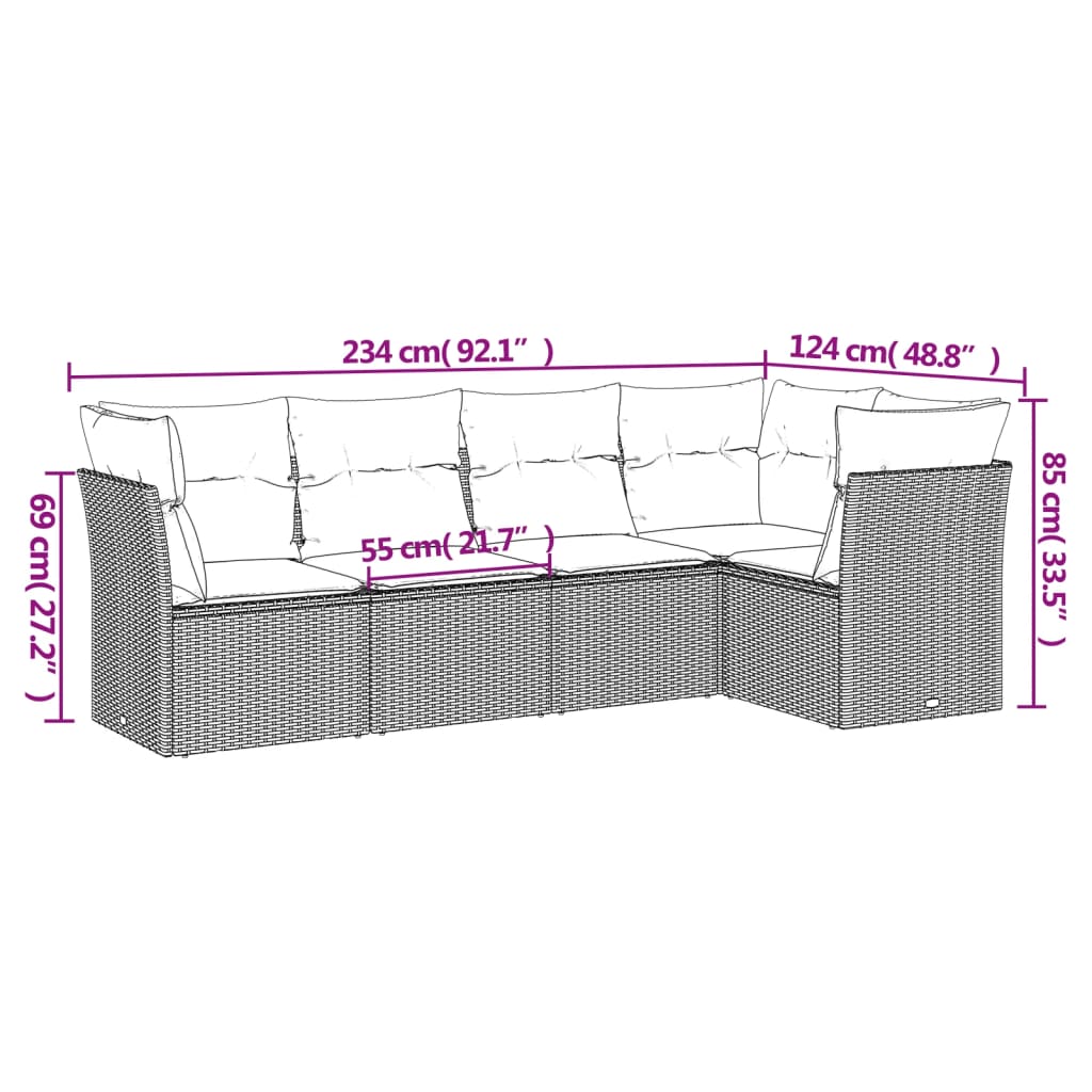 5-delige Loungeset met kussens poly rattan grijs is nu te koop bij PeponiXL, paradijselijk wonen!