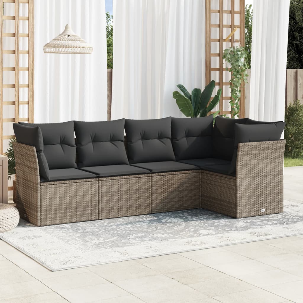 5-delige Loungeset met kussens poly rattan grijs is nu te koop bij PeponiXL, paradijselijk wonen!
