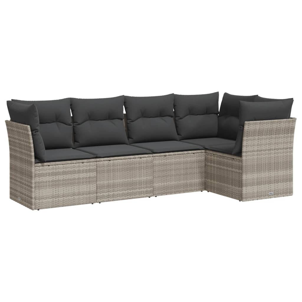 5-delige Loungeset met kussens poly rattan lichtgrijs is nu te koop bij PeponiXL, paradijselijk wonen!