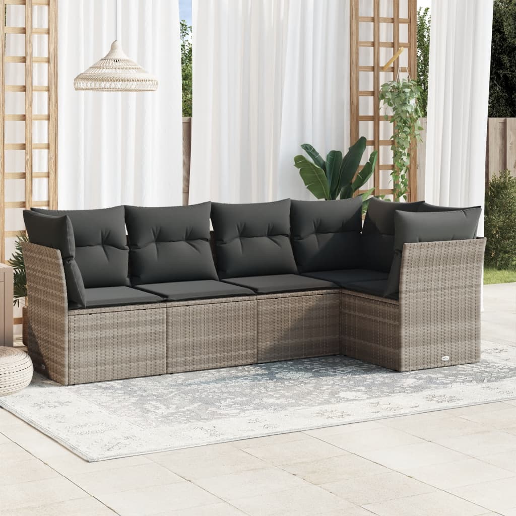 5-delige Loungeset met kussens poly rattan lichtgrijs is nu te koop bij PeponiXL, paradijselijk wonen!