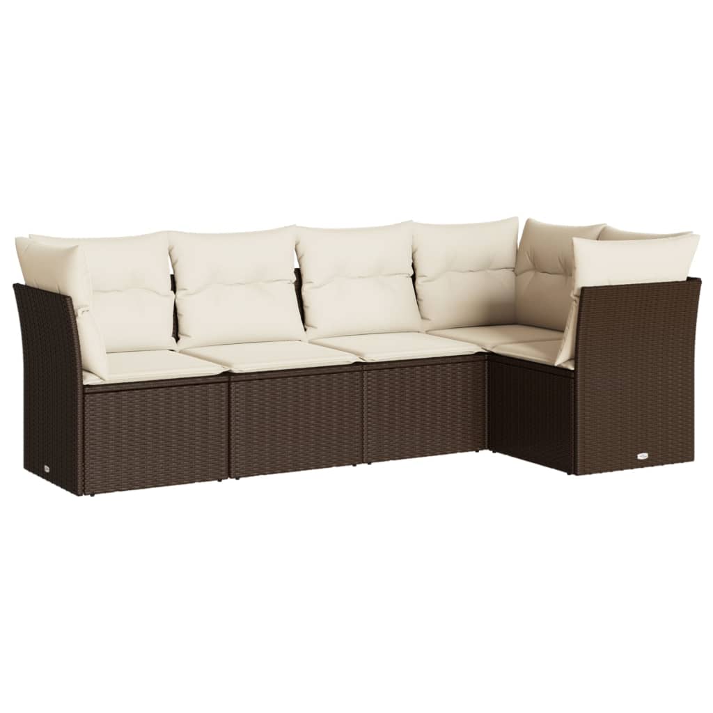 5-delige Loungeset met kussens poly rattan bruin is nu te koop bij PeponiXL, paradijselijk wonen!