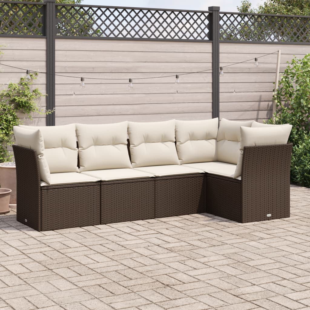 5-delige Loungeset met kussens poly rattan bruin is nu te koop bij PeponiXL, paradijselijk wonen!