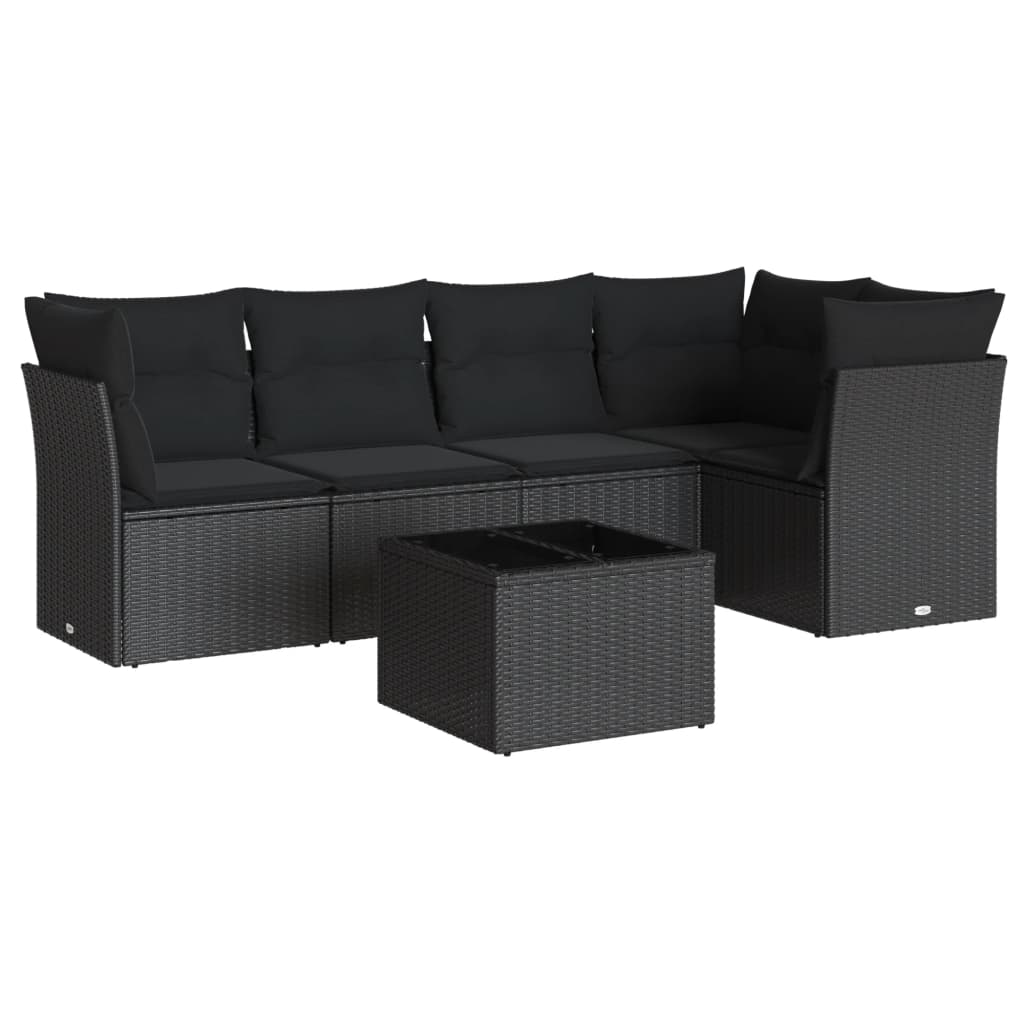 6-delige Loungeset met kussens poly rattan zwart is nu te koop bij PeponiXL, paradijselijk wonen!