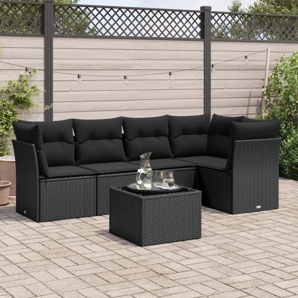 6-delige Loungeset met kussens poly rattan zwart is nu te koop bij PeponiXL, paradijselijk wonen!