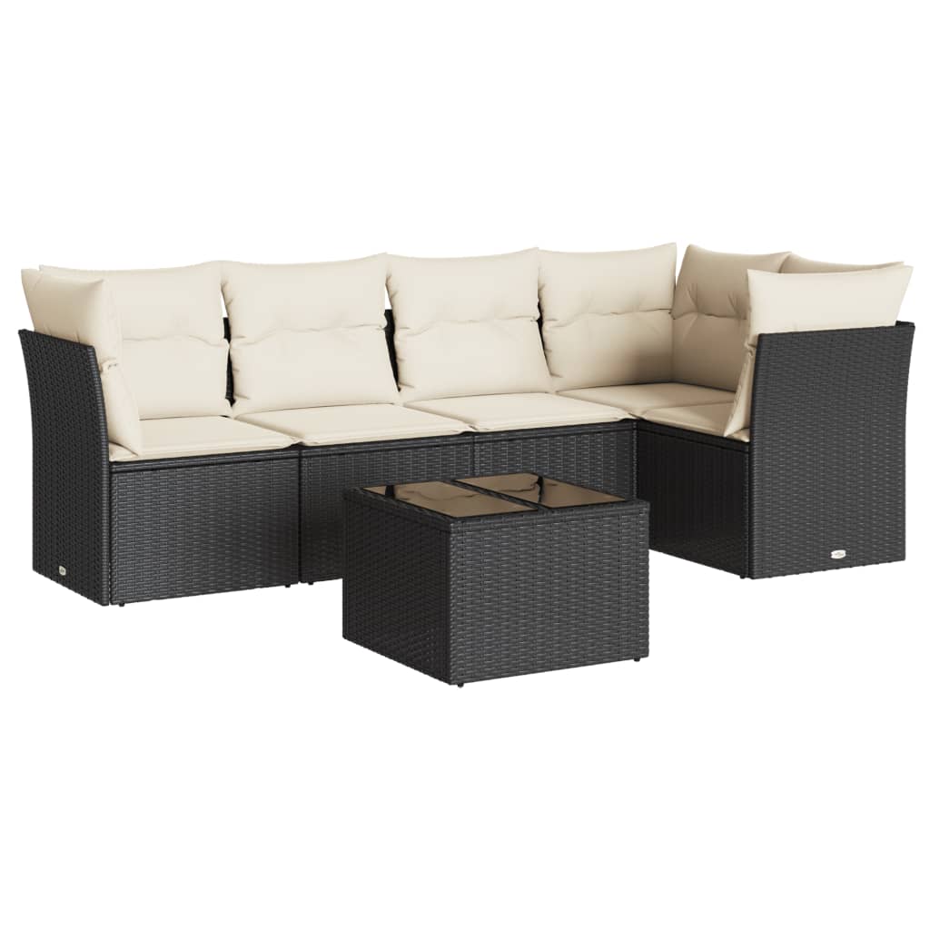 6-delige Loungeset met kussens poly rattan zwart is nu te koop bij PeponiXL, paradijselijk wonen!