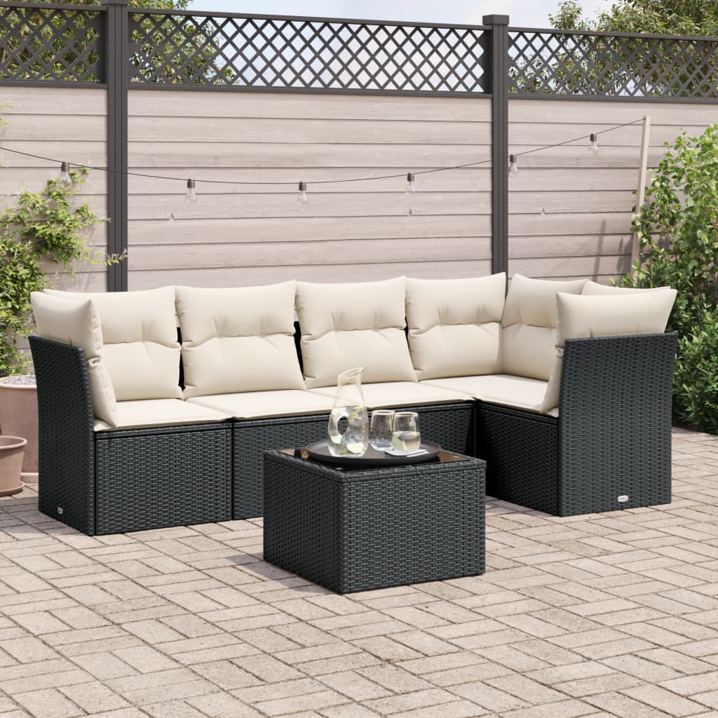 6-delige Loungeset met kussens poly rattan zwart is nu te koop bij PeponiXL, paradijselijk wonen!