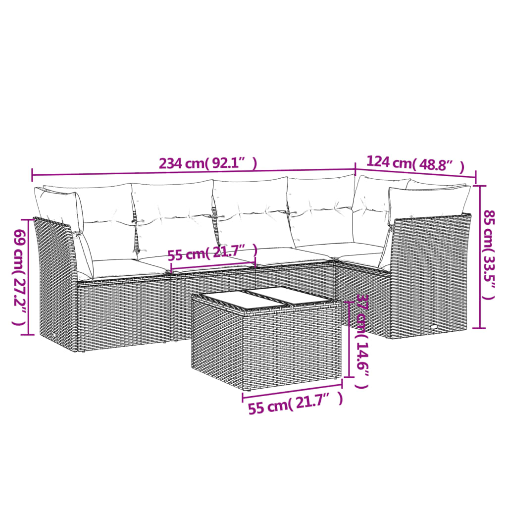 6-delige Loungeset met kussens poly rattan lichtgrijs is nu te koop bij PeponiXL, paradijselijk wonen!