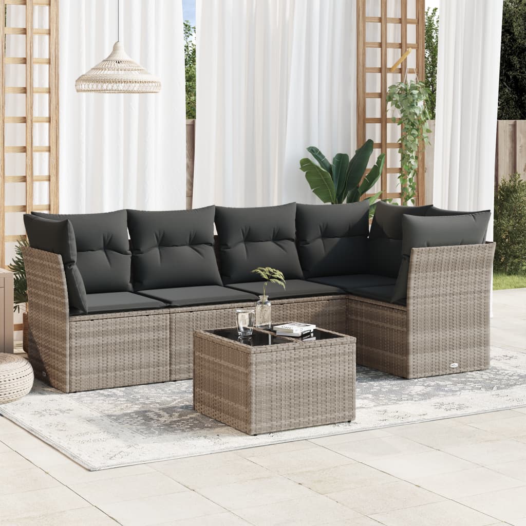 6-delige Loungeset met kussens poly rattan lichtgrijs is nu te koop bij PeponiXL, paradijselijk wonen!