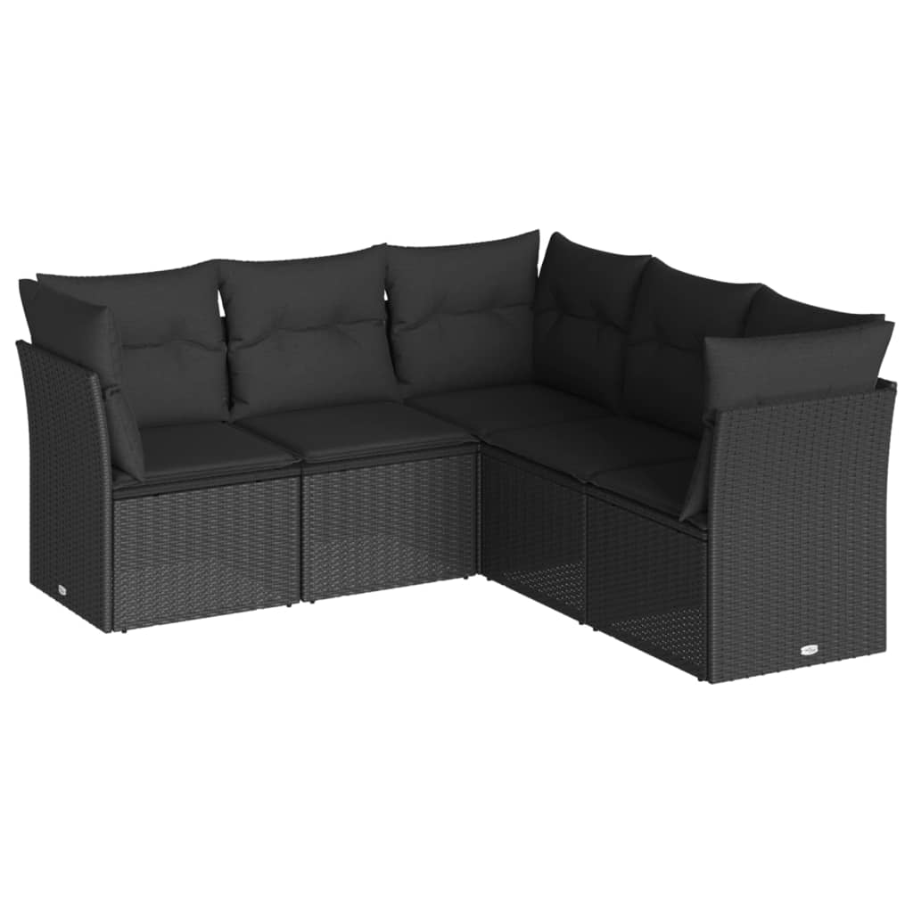 5-delige Loungeset met kussens poly rattan zwart is nu te koop bij PeponiXL, paradijselijk wonen!