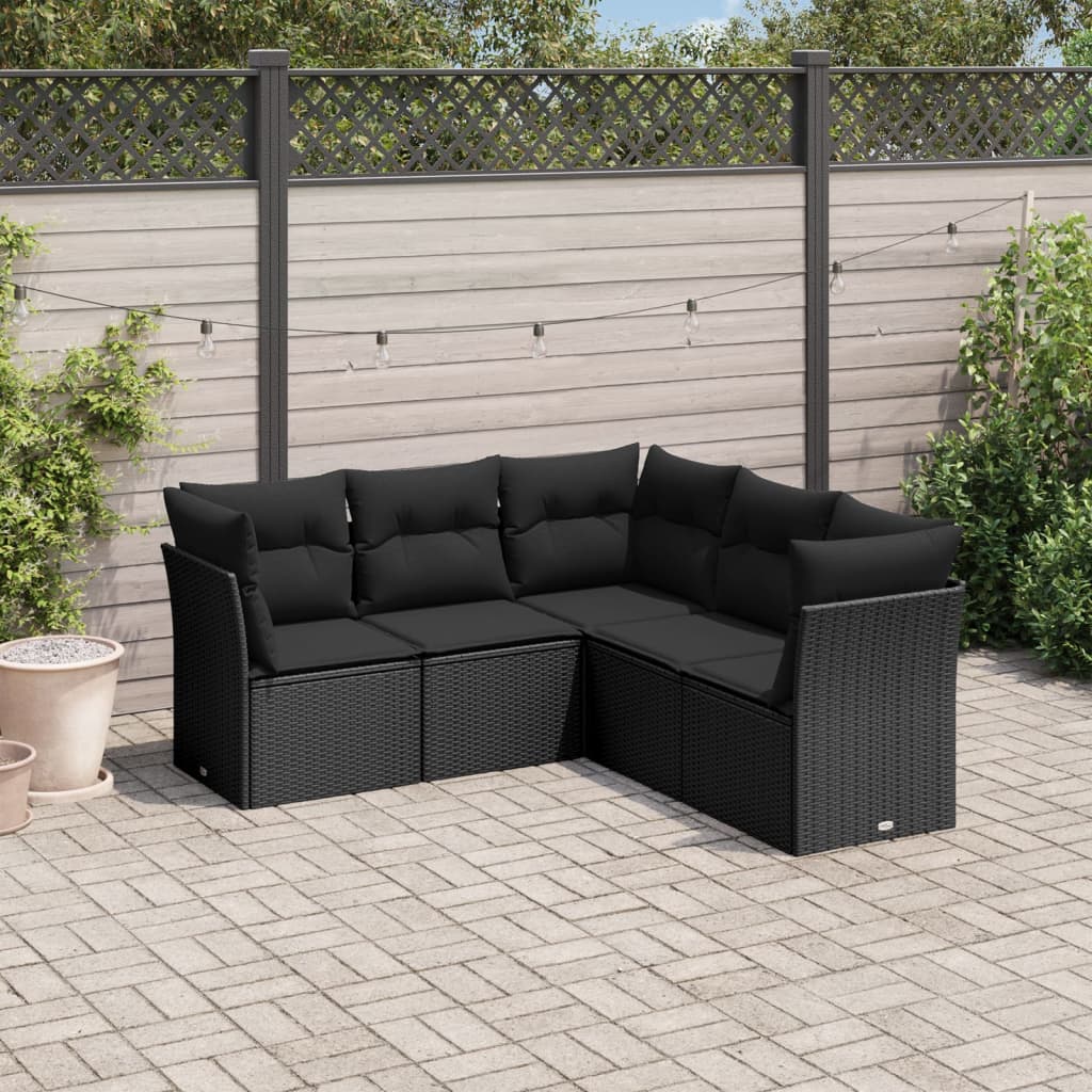 5-delige Loungeset met kussens poly rattan zwart is nu te koop bij PeponiXL, paradijselijk wonen!