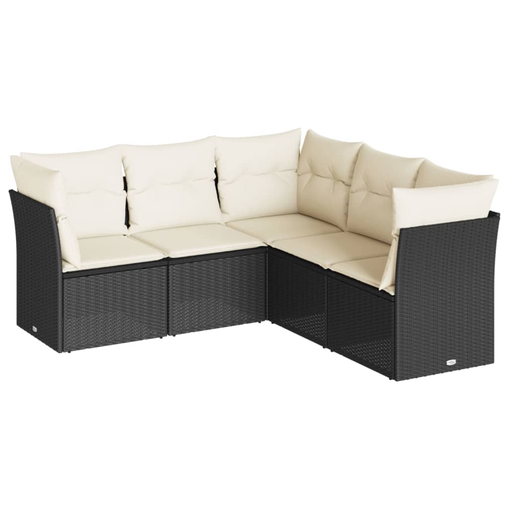 5-delige Loungeset met kussens poly rattan zwart is nu te koop bij PeponiXL, paradijselijk wonen!