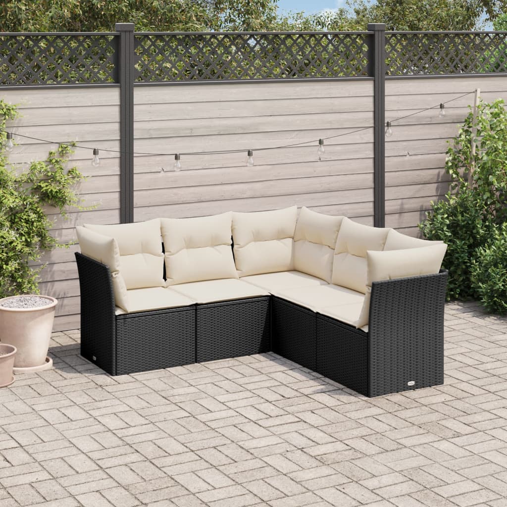 5-delige Loungeset met kussens poly rattan zwart is nu te koop bij PeponiXL, paradijselijk wonen!