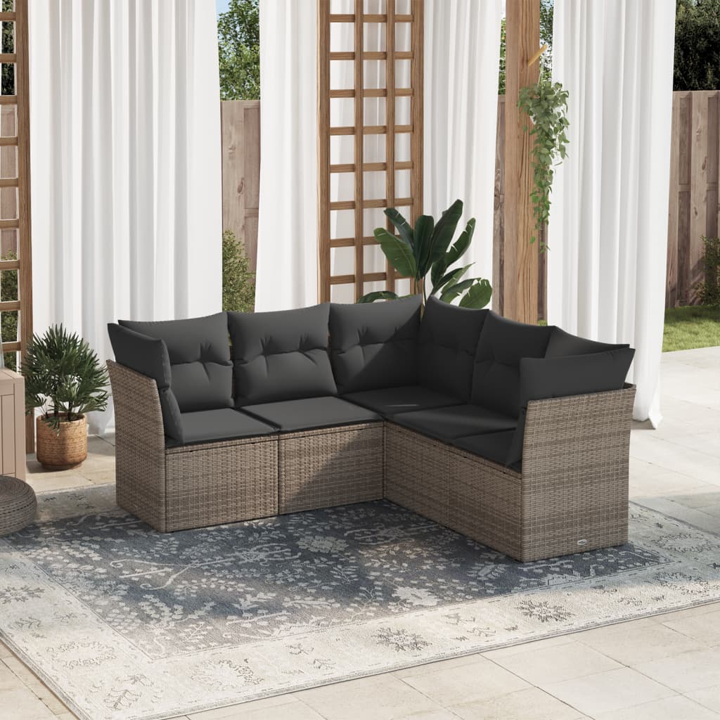 5-delige Loungeset met kussens poly rattan grijs is nu te koop bij PeponiXL, paradijselijk wonen!