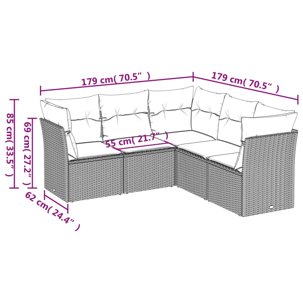 5-delige Loungeset met kussens poly rattan lichtgrijs is nu te koop bij PeponiXL, paradijselijk wonen!