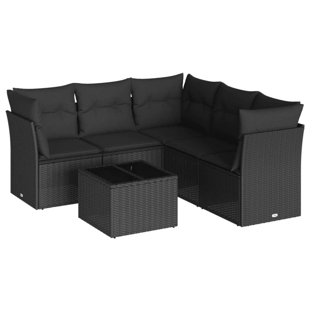 6-delige Loungeset met kussens poly rattan zwart is nu te koop bij PeponiXL, paradijselijk wonen!