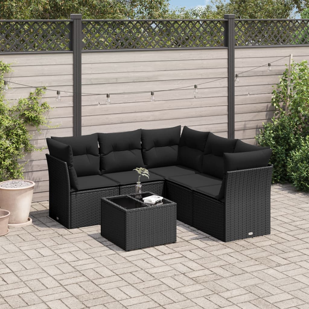 6-delige Loungeset met kussens poly rattan zwart is nu te koop bij PeponiXL, paradijselijk wonen!