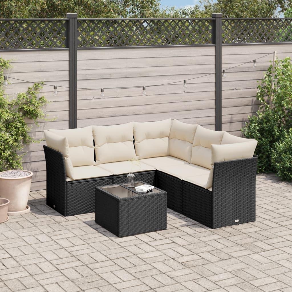 6-delige Loungeset met kussens poly rattan zwart is nu te koop bij PeponiXL, paradijselijk wonen!