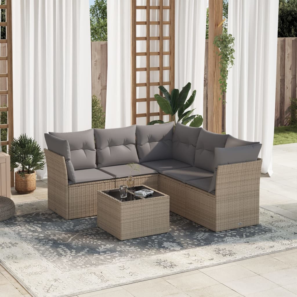 6-delige Loungeset met kussens poly rattan beige is nu te koop bij PeponiXL, paradijselijk wonen!