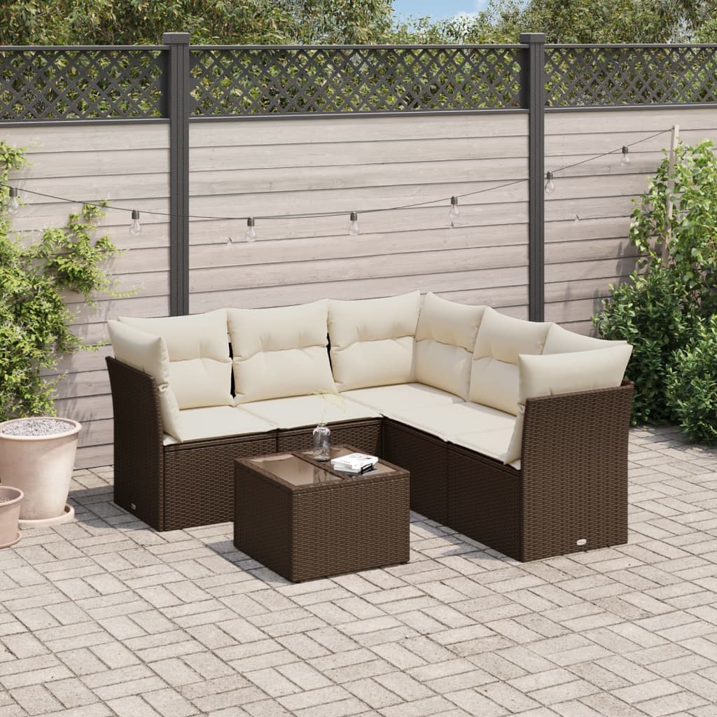 6-delige Loungeset met kussens poly rattan bruin is nu te koop bij PeponiXL, paradijselijk wonen!