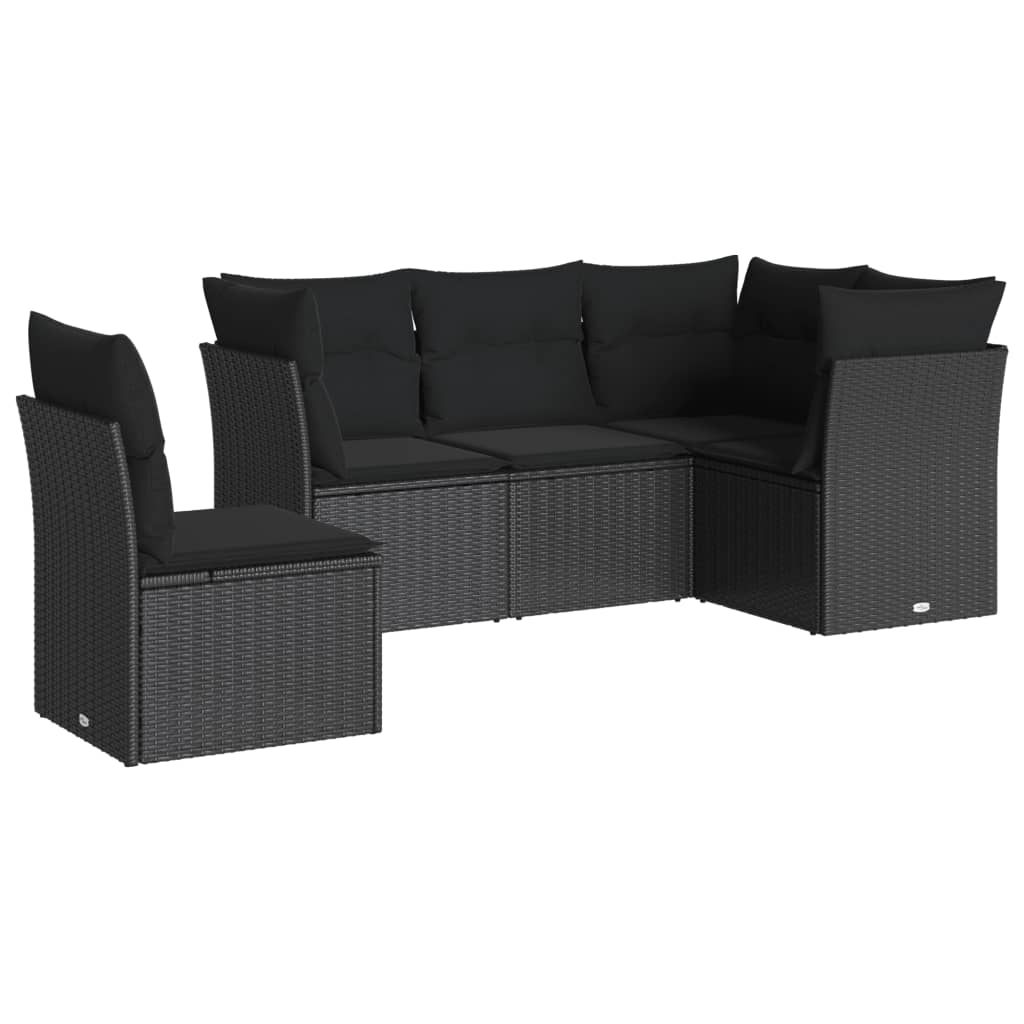 5-delige Loungeset met kussens poly rattan zwart is nu te koop bij PeponiXL, paradijselijk wonen!