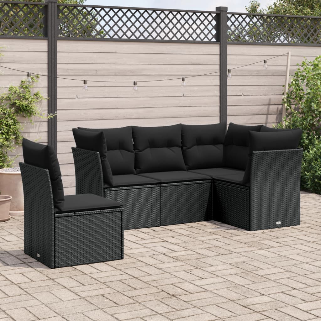 5-delige Loungeset met kussens poly rattan zwart is nu te koop bij PeponiXL, paradijselijk wonen!