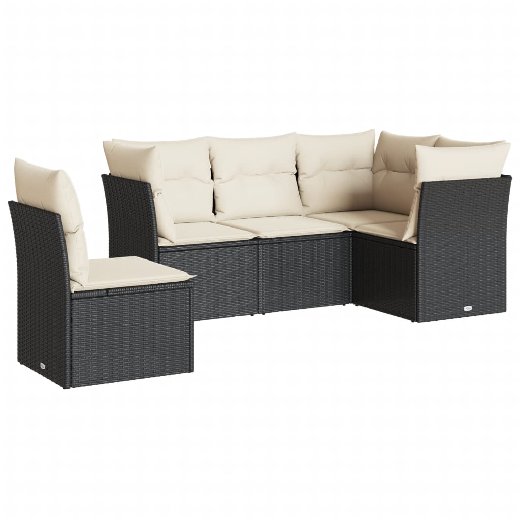 5-delige Loungeset met kussens poly rattan zwart is nu te koop bij PeponiXL, paradijselijk wonen!