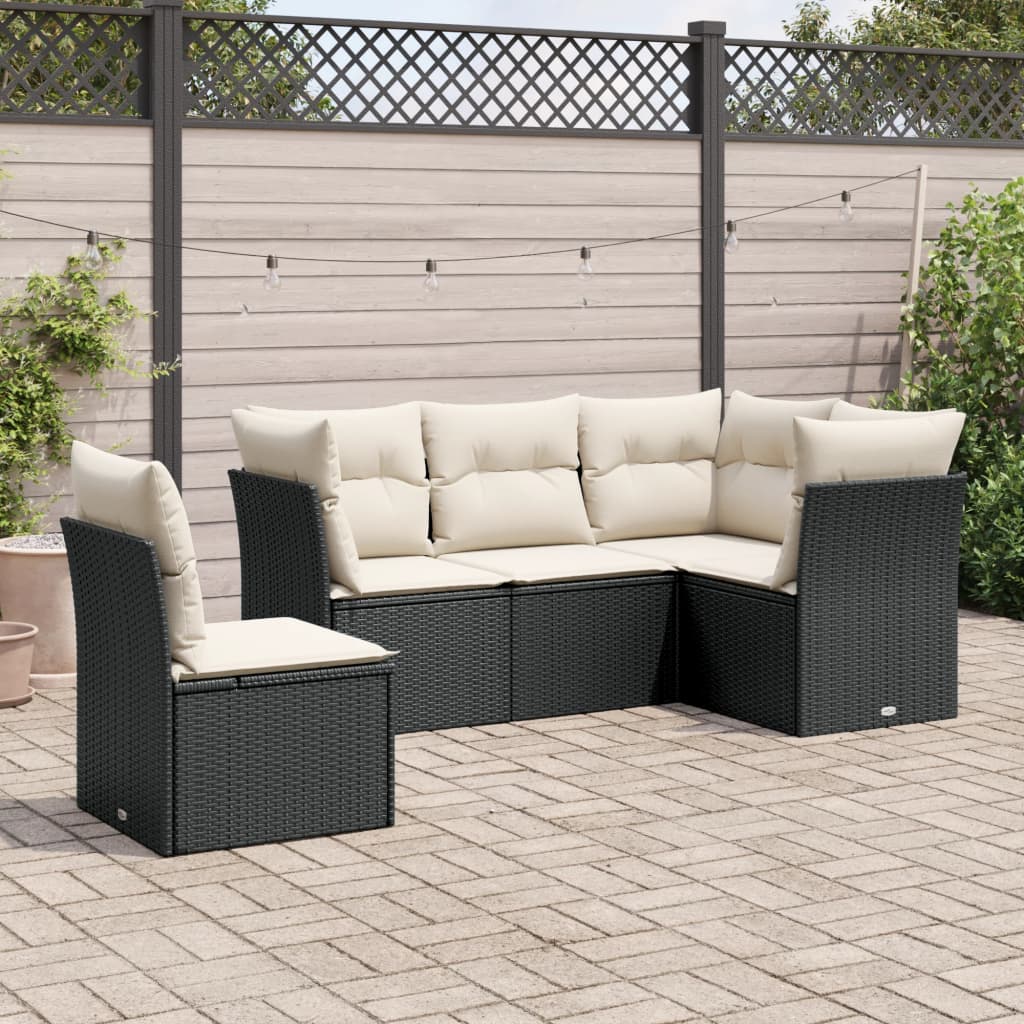 5-delige Loungeset met kussens poly rattan zwart is nu te koop bij PeponiXL, paradijselijk wonen!