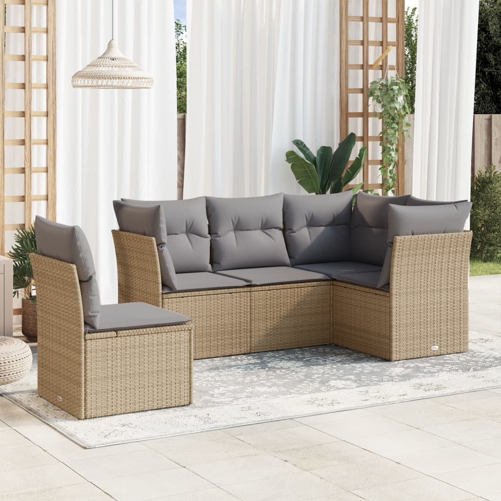 5-delige Loungeset met kussens poly rattan beige is nu te koop bij PeponiXL, paradijselijk wonen!