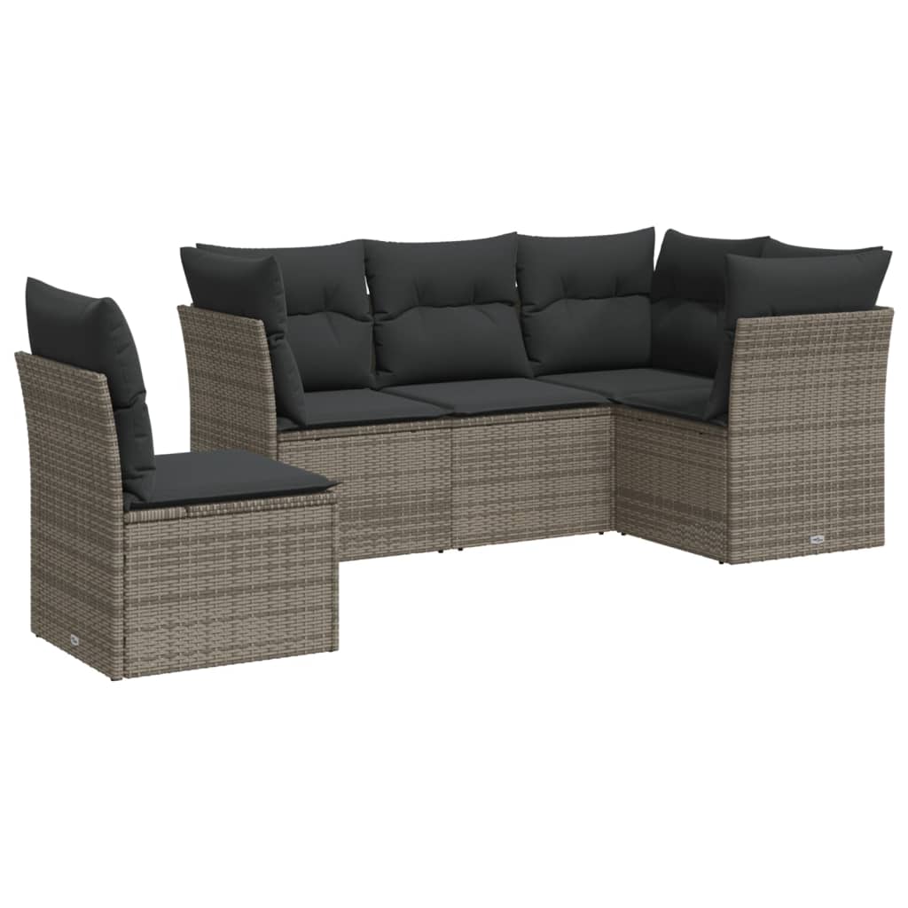 5-delige Loungeset met kussens poly rattan grijs is nu te koop bij PeponiXL, paradijselijk wonen!
