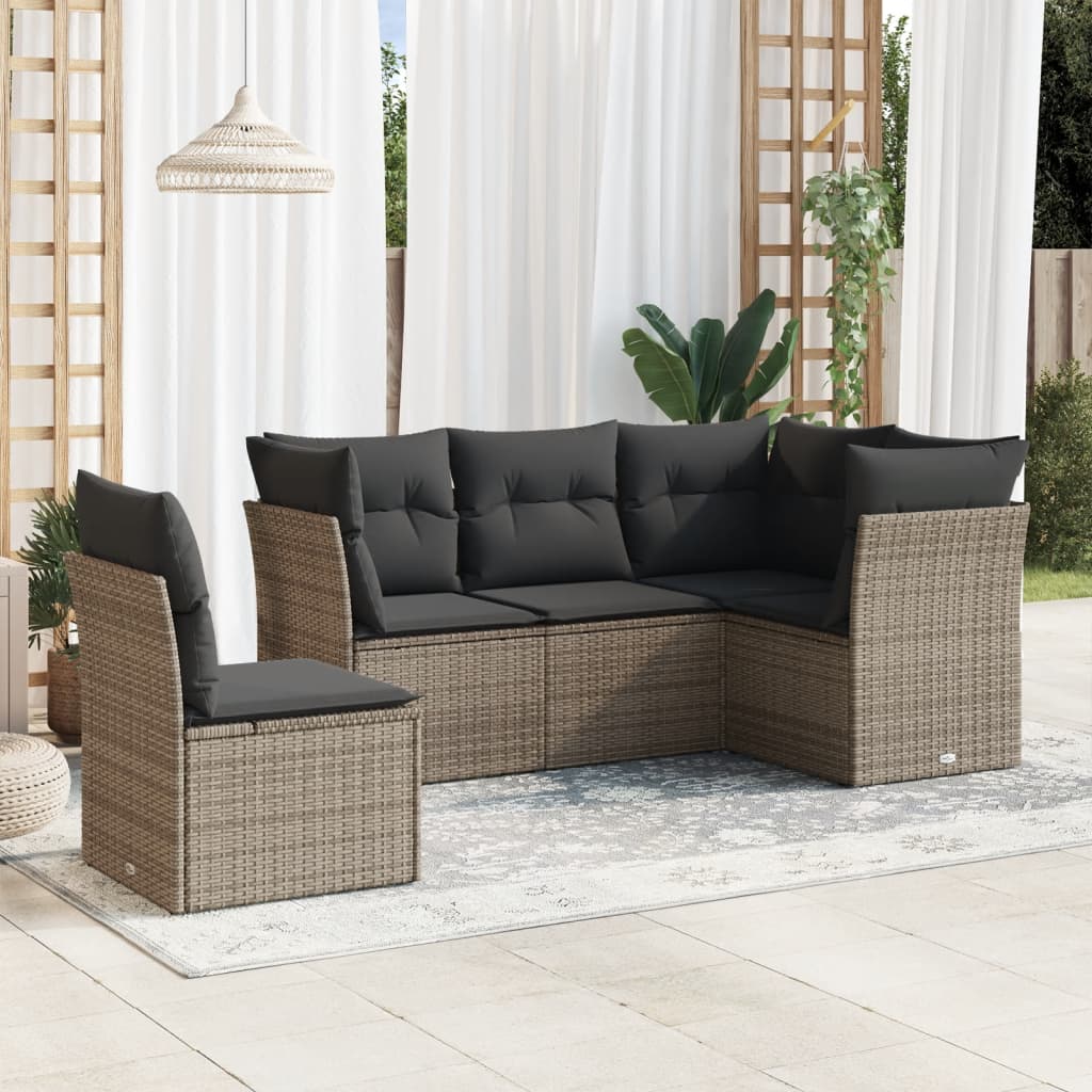 5-delige Loungeset met kussens poly rattan grijs is nu te koop bij PeponiXL, paradijselijk wonen!