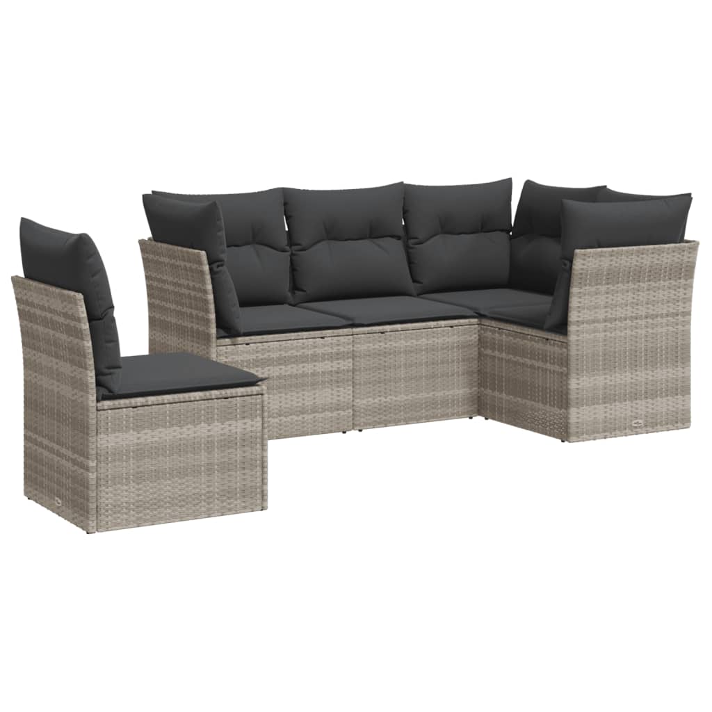 5-delige Loungeset met kussens poly rattan lichtgrijs is nu te koop bij PeponiXL, paradijselijk wonen!