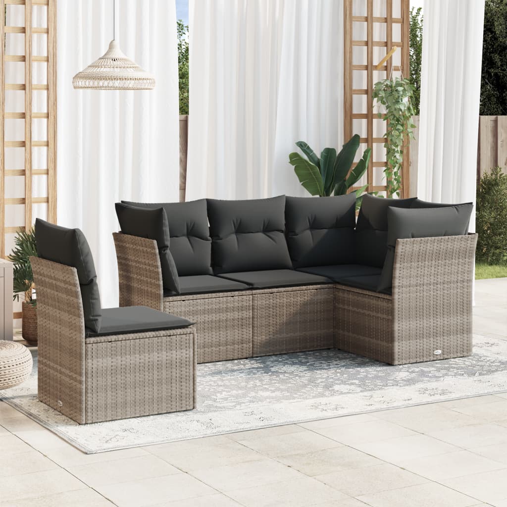 5-delige Loungeset met kussens poly rattan lichtgrijs is nu te koop bij PeponiXL, paradijselijk wonen!