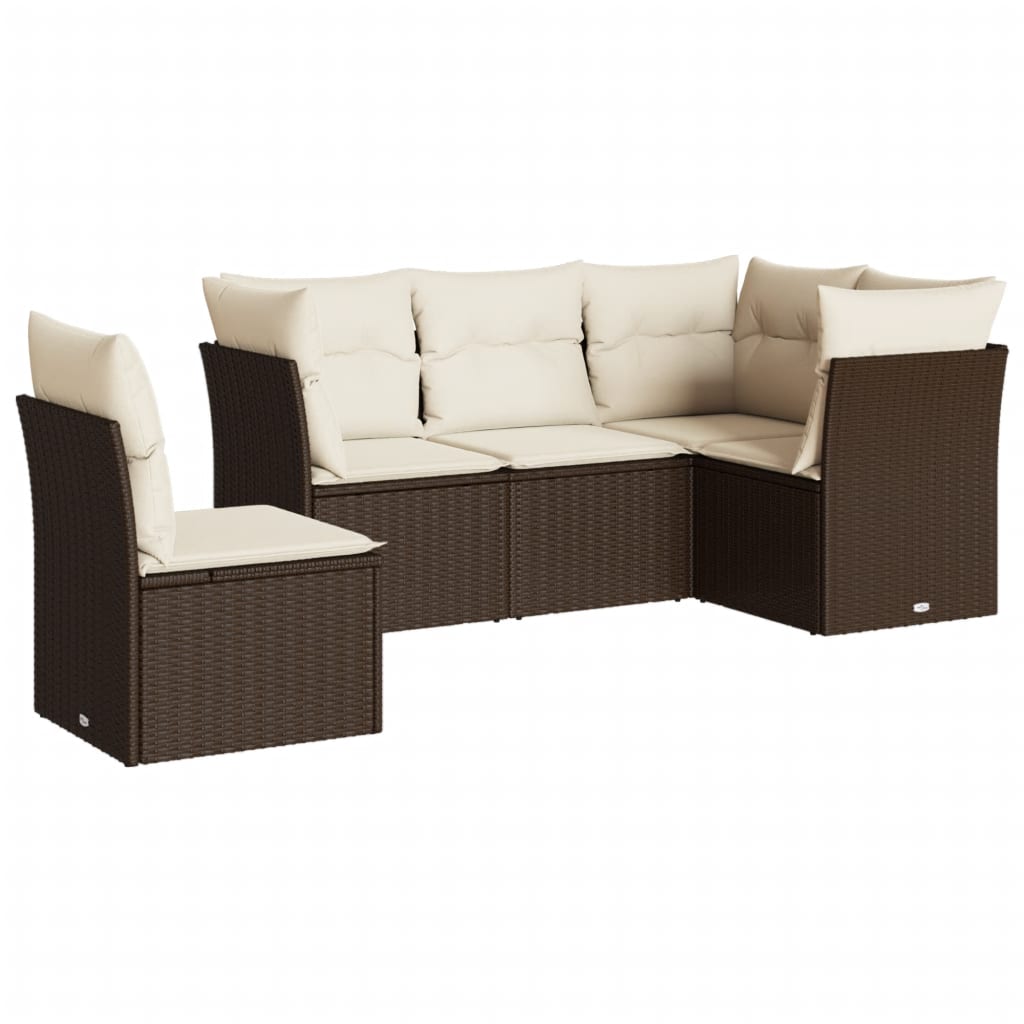 5-delige Loungeset met kussens poly rattan bruin is nu te koop bij PeponiXL, paradijselijk wonen!