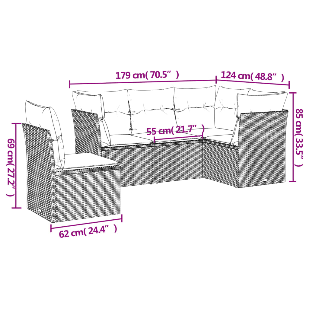 5-delige Loungeset met kussens poly rattan bruin is nu te koop bij PeponiXL, paradijselijk wonen!