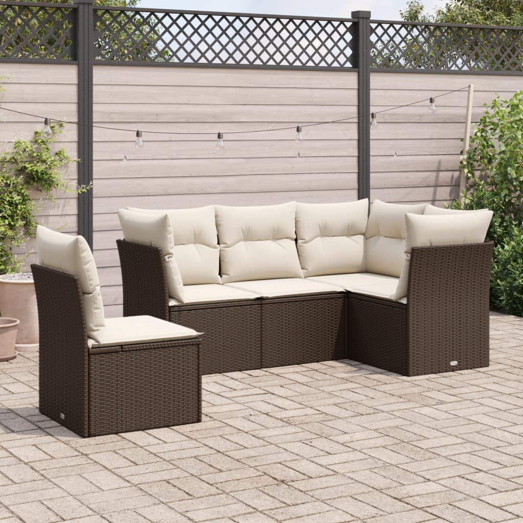 5-delige Loungeset met kussens poly rattan bruin is nu te koop bij PeponiXL, paradijselijk wonen!