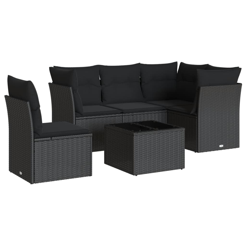 6-delige Loungeset met kussens poly rattan zwart is nu te koop bij PeponiXL, paradijselijk wonen!