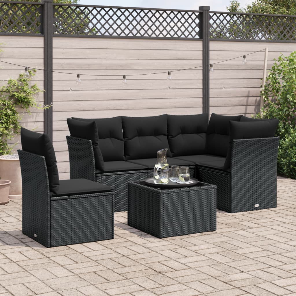 6-delige Loungeset met kussens poly rattan zwart is nu te koop bij PeponiXL, paradijselijk wonen!