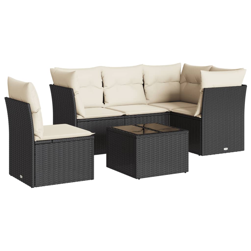 6-delige Loungeset met kussens poly rattan zwart is nu te koop bij PeponiXL, paradijselijk wonen!