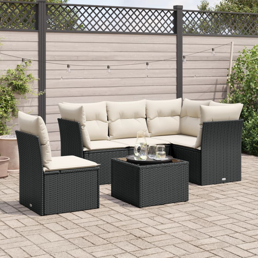 6-delige Loungeset met kussens poly rattan zwart is nu te koop bij PeponiXL, paradijselijk wonen!